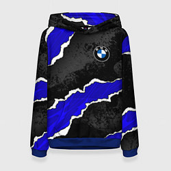 Толстовка-худи женская BMW - синие разрывы, цвет: 3D-синий