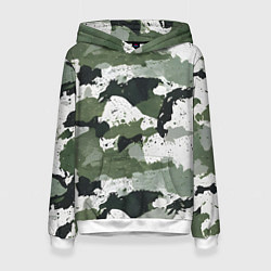 Толстовка-худи женская Зеленый фактурный камуфляж, цвет: 3D-белый