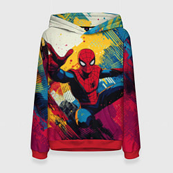 Толстовка-худи женская Человек паук висит на паутине, цвет: 3D-красный
