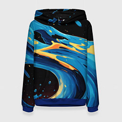 Толстовка-худи женская Синяя волна из красок, цвет: 3D-синий