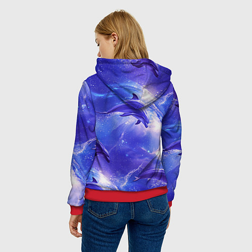 Женская толстовка Дельфины в волшебном море паттерн / 3D-Красный – фото 4