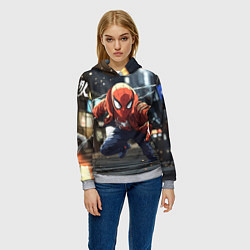 Толстовка-худи женская Человек-паук запускает паутину, цвет: 3D-меланж — фото 2