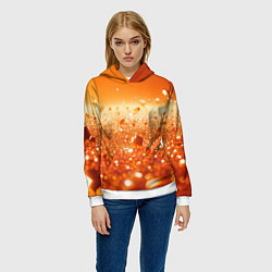 Толстовка-худи женская Оранжевые блестящие частицы текстура, цвет: 3D-белый — фото 2