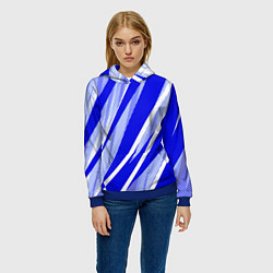 Толстовка-худи женская Абстрактный синий полосатый, цвет: 3D-синий — фото 2