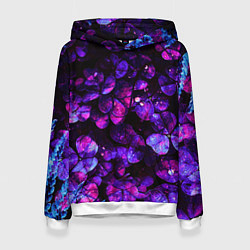 Толстовка-худи женская Флуоресцентные цветы, цвет: 3D-белый