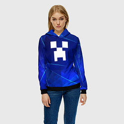 Толстовка-худи женская Minecraft blue poly, цвет: 3D-черный — фото 2