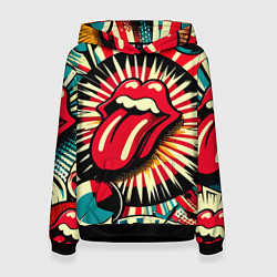 Толстовка-худи женская Logo of the Rolling Stones - pop art, цвет: 3D-черный