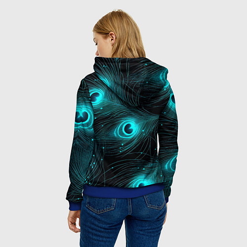 Женская толстовка Светящиеся перья павлина паттерн / 3D-Синий – фото 4