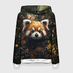 Толстовка-худи женская Красная панда в лесной чаще, цвет: 3D-белый