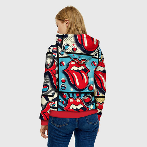 Женская толстовка Rolling Stones logo - pop art / 3D-Красный – фото 4
