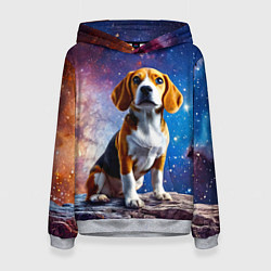 Толстовка-худи женская Бигль в космосе, цвет: 3D-меланж