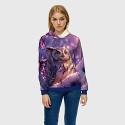 Толстовка-худи женская Большая мудрая сова, цвет: 3D-синий — фото 2