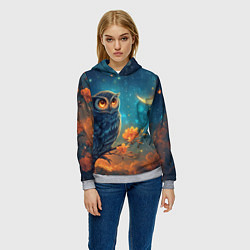 Толстовка-худи женская Сова на фоне ночного неба, цвет: 3D-меланж — фото 2