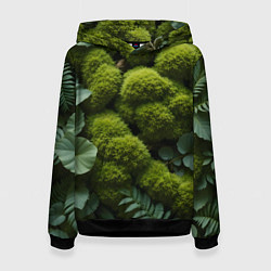 Толстовка-худи женская Зеленый мох и листья, цвет: 3D-черный