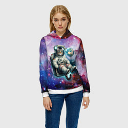 Толстовка-худи женская Brave cat in space - ai art, цвет: 3D-белый — фото 2