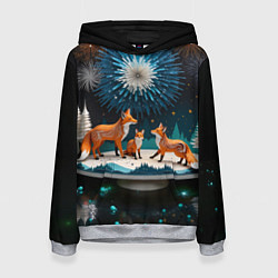 Толстовка-худи женская Семья из трех лисиц, цвет: 3D-меланж