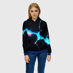 Толстовка-худи женская Голубой разлом в черной текстуре, цвет: 3D-синий — фото 2