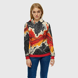 Толстовка-худи женская Красно-черная потертая текстура, цвет: 3D-красный — фото 2