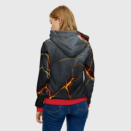 Женская толстовка Серая текстура с золотым изломом / 3D-Красный – фото 4
