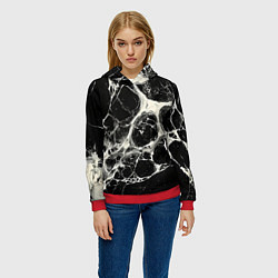 Толстовка-худи женская Бело-черная потертая текстура, цвет: 3D-красный — фото 2