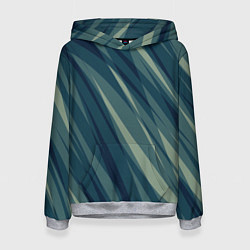 Толстовка-худи женская Зеленовато-синий полосы, цвет: 3D-меланж