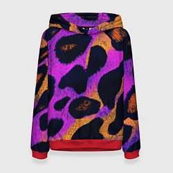 Толстовка-худи женская Неоновый леопардовый узор, цвет: 3D-красный