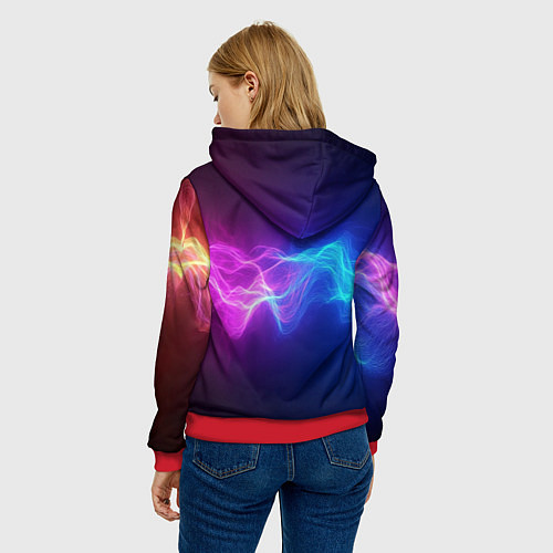 Женская толстовка Звуковая волна неоновый узор / 3D-Красный – фото 4
