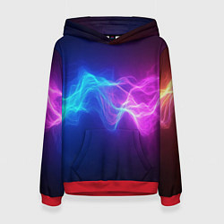Толстовка-худи женская Звуковая волна неоновый узор, цвет: 3D-красный