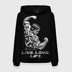 Толстовка-худи женская Арнольд - живи люби расти, цвет: 3D-черный