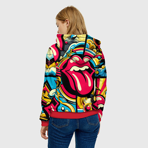 Женская толстовка Rolling Stones logo - pop art pattern / 3D-Красный – фото 4