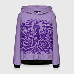 Толстовка-худи женская Маяк с розами и корабли, цвет: 3D-черный