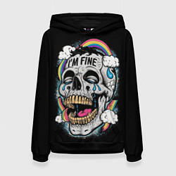 Толстовка-худи женская Skull and rainbow - im fine, цвет: 3D-черный