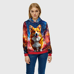 Толстовка-худи женская Корги и космическое небо, цвет: 3D-красный — фото 2