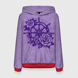 Толстовка-худи женская Штурвал в розах, цвет: 3D-красный