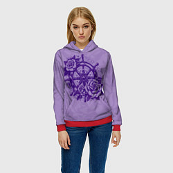 Толстовка-худи женская Штурвал в розах, цвет: 3D-красный — фото 2