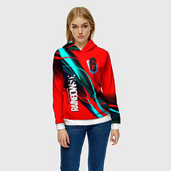 Толстовка-худи женская Rainbow six геометрия полосы, цвет: 3D-белый — фото 2