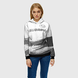Толстовка-худи женская Subaru - white gradient посередине, цвет: 3D-черный — фото 2
