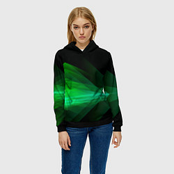 Толстовка-худи женская Неоновая зеленая абстракция на черном фоне, цвет: 3D-черный — фото 2