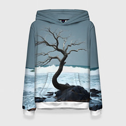 Толстовка-худи женская Дерево и море, цвет: 3D-белый
