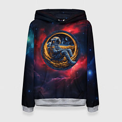 Толстовка-худи женская Космонавт сидит в луне, цвет: 3D-меланж