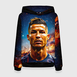 Толстовка-худи женская Криштиану Роналду в космосе, цвет: 3D-черный