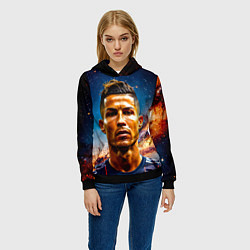 Толстовка-худи женская Криштиану Роналду в космосе, цвет: 3D-черный — фото 2