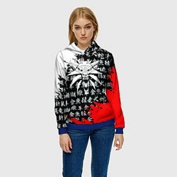 Толстовка-худи женская Ведьмак япония краски, цвет: 3D-синий — фото 2