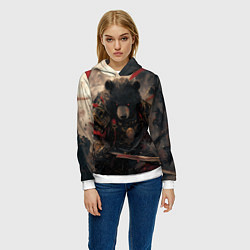 Толстовка-худи женская Самурай медведь, цвет: 3D-белый — фото 2