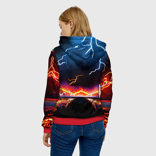 Женская толстовка Футбольный мяч в молниях / 3D-Красный – фото 4