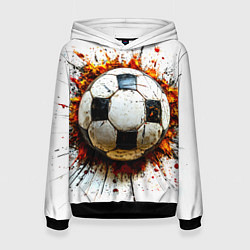 Толстовка-худи женская Футбольный мяч на белом, цвет: 3D-черный