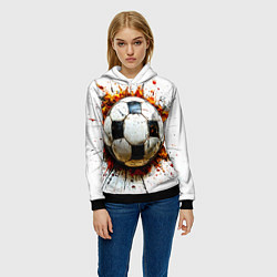 Толстовка-худи женская Футбольный мяч на белом, цвет: 3D-черный — фото 2