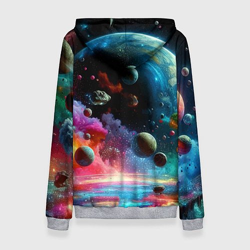 Женская толстовка Лев бравый космонавт - неоновый космос / 3D-Меланж – фото 2