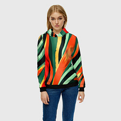 Толстовка-худи женская Тропическая жаркая абстракция, цвет: 3D-черный — фото 2