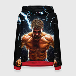 Толстовка-худи женская Рестлер в молниях, цвет: 3D-красный